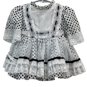 Vintage apron dress Winnie the Pooh Disney Sears polka dot ruffle size 1 navy